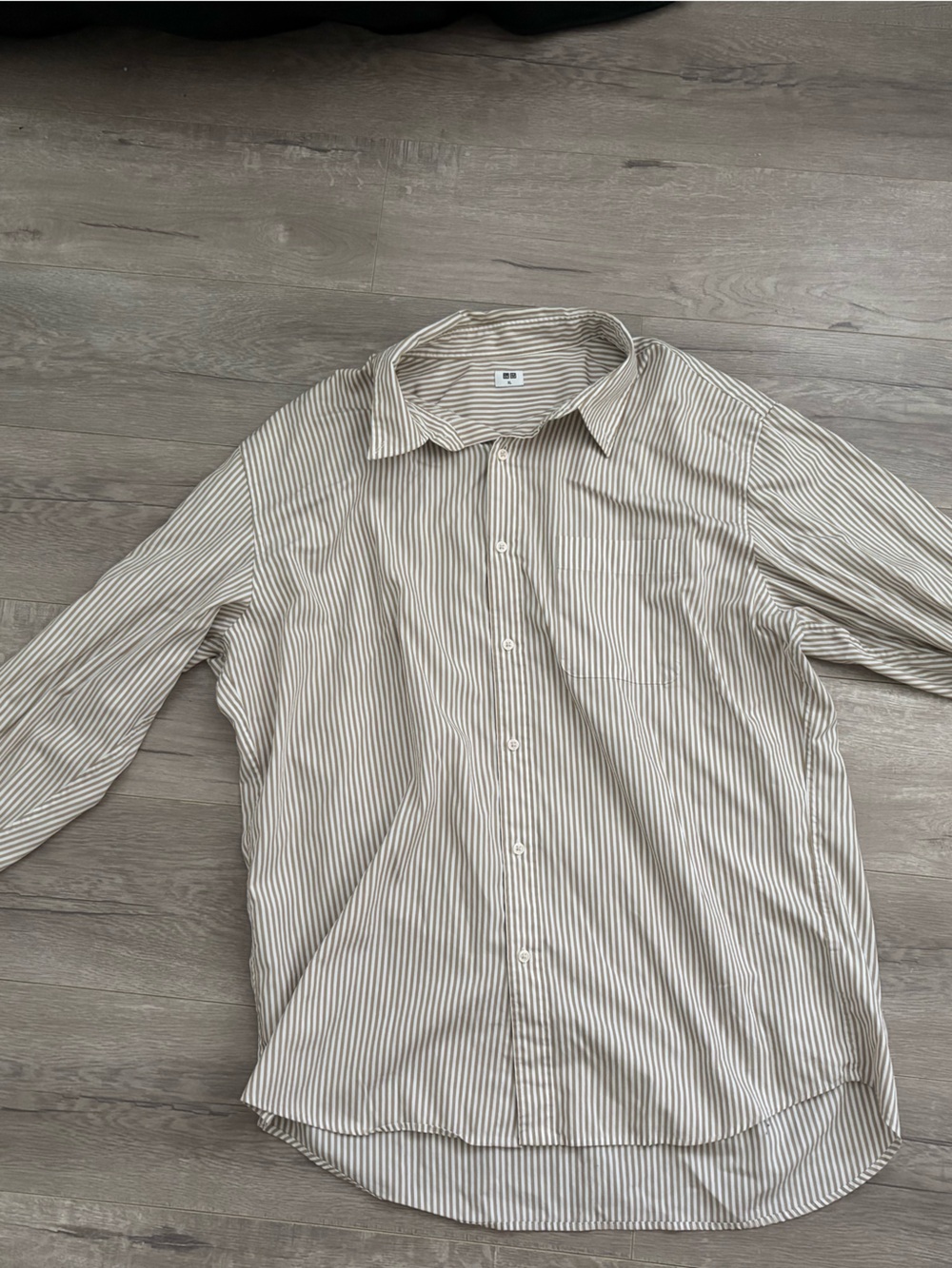 Uniqlo Beige and White Narrow-Stripe Button-Down Shirt